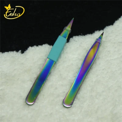 Ombre Color Coated Stainless Steel Eyelash Extension Twizeers Custom Design Lash Tweezers